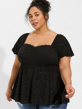 Torrid Babydoll Eyelet Challis Blouse Size 18/20